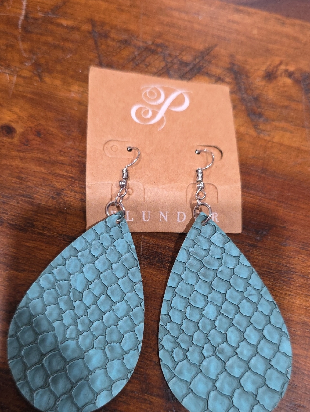Teardrop Textured Leather Earrings - Light Blue